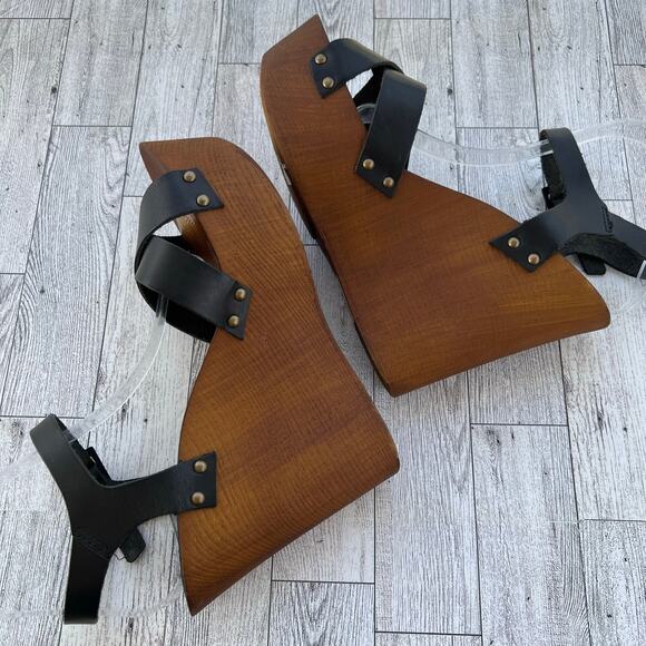 Morgan De Toi Platform Wedge Sandals Size 40/ US 10 Leather Nail Head - Picture 5 of 10